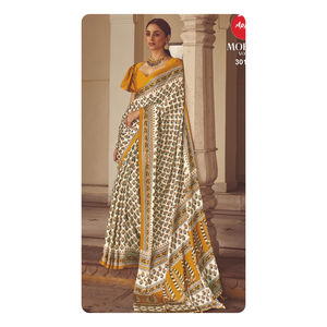 Sari satinado japonés con textura fina y acabado brillante para celebraciones étnicas de fiesta y funciones de boda - Product Image 1