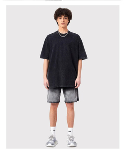 High Quality Streetwear Unisex Heavyweight Plus Size Mens <b>Drop</b> Shoulder 100%cotton Round-neck <b>Acid</b> Washed T Shirt with logo - Product Image 5