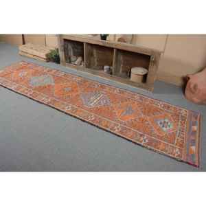 Tapis en laine turque orange et violet vintage 28 'X 114' tapis plat tissé spacieux avec support en latex pour décorations de salon - Product Image 3
