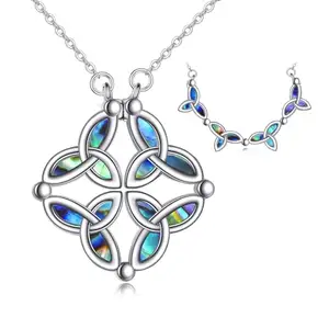 Custom Jewelry 925 Sterling Silver White Gold Plated Abalone Shells Magnetic Open Folding Celtic Knot Necklace Necklace