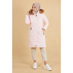 Veste longue matelassée style trench avec fermeture éclair, col rond, manches longues, décontractée - Product Image 4