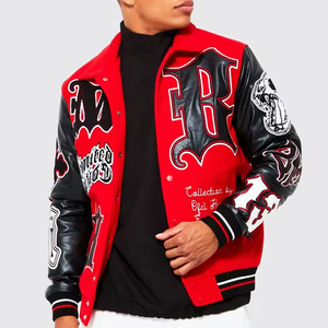 2025 Top Selling Canvas <b>Long</b> Sleeve Hooded Letterman <b>Jacket</b> Stand Collar Winter Breathable Front Logo High Street Style Men's - Product Image 2