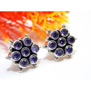 Pendientes de tuerca finos de Plata de Ley 925 hechos a mano, piedra preciosa de circón púrpura facetado, pendiente de circón púrpura, regalo elegante para - Product Image 2