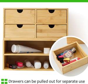 Bamboo Desktop Organizer with <b>Drawers</b>,Bamboo <b>Storage</b> <b>Box</b> With <b>Drawers</b> For Makeup Vanity Office Bedroom(4 <b>Drawer</b>) - Product Image 5