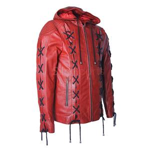 Nouvelle mode 2025 Blouson aviateur pour homme en cuir de vache rouge avec capuche à pompons, imperméable, coupe-vent, haute qualité, faible MOQ, grande taille, chauffant pour l'hiver - Product Image 3