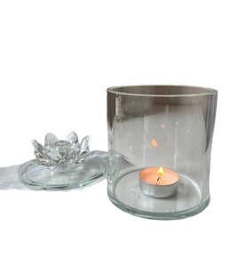 Portavelas de cristal de lujo con una etiqueta | Regalo para mamá, soporte para decoración del hogar ámbar negro claro estampado de San Valentín hecho a mano seda Metal C - Product Image 1