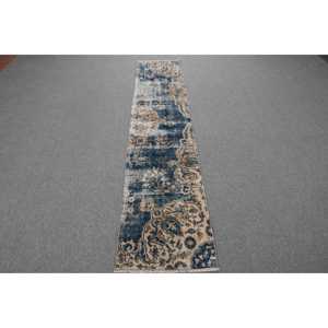 Alfombra Turca Vintage, Alfombra de 1.7x8.2 pies, Alfombra de Lana Abstracta Azul Marrón - Product Image 1