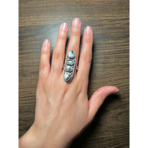 Navajo Crafted <b>Adjustable</b> Sterling Silver <b>Ring</b> with White Buffalo & Natural Stone Gem for Everyday Wear - Product Image 4