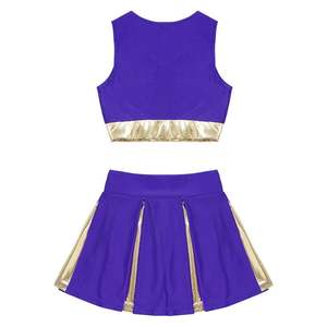 Ensemble d'uniformes de pom-pom girl pour femmes haut court sans manches avec jupe plissée assortie tenue de danse pour les équipes de scène - Product Image 4