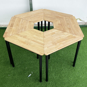 Ensemble de 6 tables trapézoïdales, design moderne, en bois de caoutchouc avec pieds en fer, style Lego, HBLG039 - Product Image 2