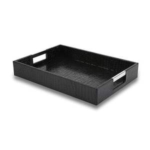 Bandeja de cuero marrón y negro para el almacenamiento de decoración moderna o las necesidades de servicio en casas elegantes, restaurantes o salones - Product Image 2