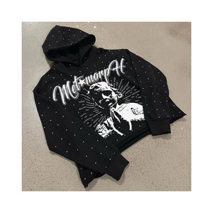 Venta al por mayor personalizado Bling Rhinestone Sudadera con capucha diseño esqueleto cráneo personalizado ácido lavado Rhinestone sudaderas con capucha hecho en Pakistán 2025 - Product Image 4