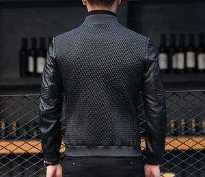 Vêtements pour hommes Veste en cuir Nouvelle mode Veste en cuir pour hommes Coupe-vent col montant avec fermeture éclair Vestes en cuir pour hommes - Product Image 2