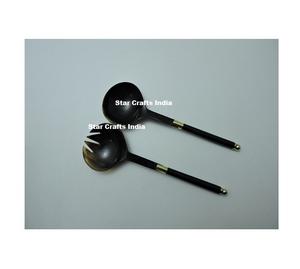 Horn and Resin Handle <b>Salad</b> Servers Set Horn <b>Spoon</b> and Fork Sets Horn Resin Used in Kitchen and Hotel by Star Crafts India - Product Image 4