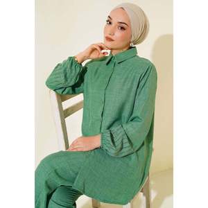 Ensemble 2 pièces en lin à manches lapidées motif régulier vert TR Origin - Product Image 3