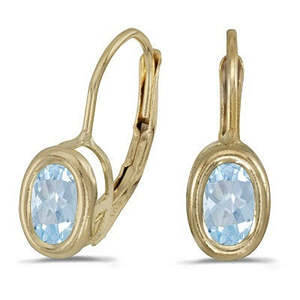 Boucles d'oreilles à levier en or jaune 14 carats serties d'aquamarine ovale - Product Image 3