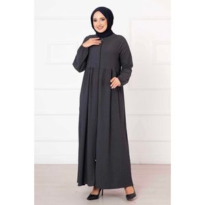 Bata de manga elástica y abaya de color humo con dibujo a la derecha - Product Image 3