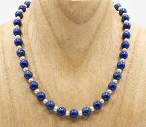 Collier pour femme en argent 925 plaqué or de 18 pouces, perles géométriques, perles de lapis-lazuli naturelles, haute qualité, artisanal, tendance, mode - Product Image 4