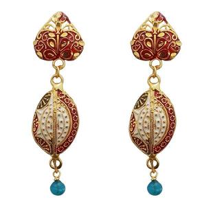 Boucles d'oreilles fines Kriaa Maroon Meenakari plaqué or modèle 1311767 - Product Image 1