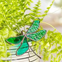 Attrape-soleil d'intérieur en vitrail Art Déco, motif libellule, fait main et personnalisable, avec support de pot de plante, décoration sur mesure de haute qualité