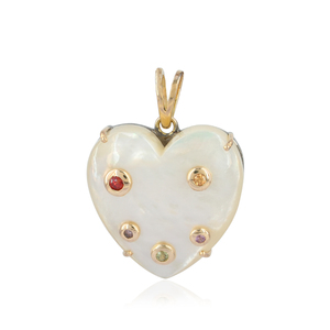 Pendentif en or 14 carats avec cœur en nacre et pierres précieuses saphir multicolores, bijoux fins, dos en argent 925 - Product Image 4