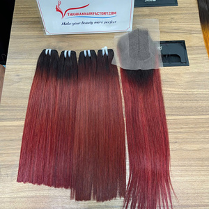 Hueso recto virgen Remy vietnamita 2x6 Cierre de encaje crudo transparente máquina de encaje doble trama extensiones de cabello humano paquete - Product Image 1