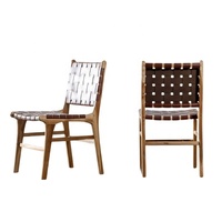 Silla de jardín de teca de Indonesia Silla de cuero moderna Juegos de jardín minimalistas Silla de restaurante para muebles de exterior