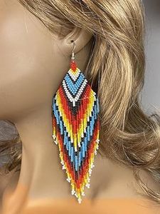 Nueva llegada moda sudoeste geométrico paz patrón semilla de cristal con cuentas grandes pendientes para fiestas - Product Image 4