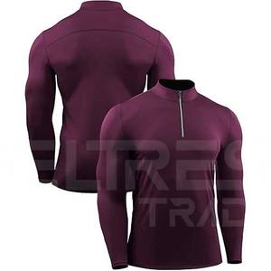 Fermeture éclair cou 2025 adultes hommes Fiber Compression T-Shirts motif solide col rond chemise vêtements en gros - Product Image 6