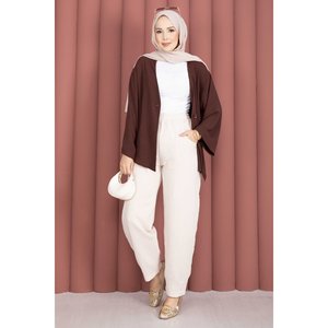 Pantalones Casuales Beige para Mujer con Cintura Elástica y Bolsillos, Pantalones de Muselina Transpirables con Técnica Arrugada - Product Image 3