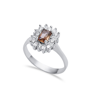 Elegant Design Rectangle Cut Sultanite <b>CZ</b> Stone Cluster <b>Ring</b> 925 Sterling Silver <b>Ring</b> Wholesale Turkish Jewelry - Product Image 1