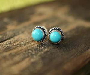 Boucles d'oreilles turquoise tibétaine naturelle de forme ronde en argent sterling 925 superposition de bijoux cadeaux faits à la main pour elle - Product Image 2