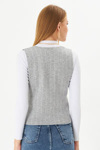 Gilet en tricot rayé décontracté pour femme, col en V, avec boutons, vêtement d'extérieur - Product Image 5