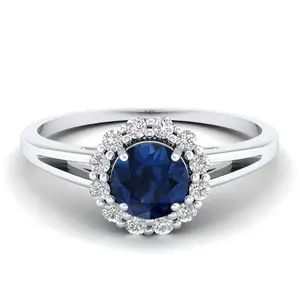 暮光之城宁静低语925纯银订婚戒指，配天然蓝宝石宝石和GRA认证的硅石