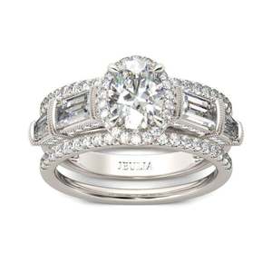 Jeulia ชุดแหวนเซอร์คอนทรงรีทรงรีรัศมีเงินสเตอร์ลิงชุบทอง - Product Image 1