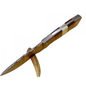 Couteau à désosser Burraq fait main en acier Damas avec manche en acier Damas et étui en cuir, cadeau idéal pour le camping et la chasse - Product Image 4