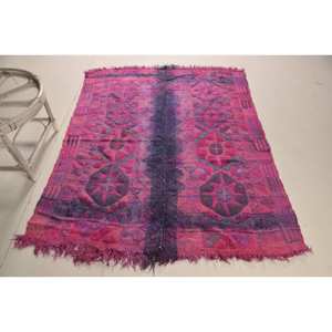 พรมตุรกีวินเทจขนาด 4.9x5.9 ฟุต, พรมปูพื้น, พรมขนสัตว์สีชมพูคิลิม - Product Image 1