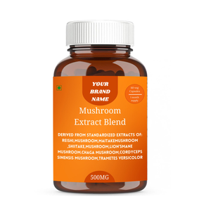 Cápsulas de mezcla de extracto de hongo orgánico de etiqueta privada de alta calidad directamente del proveedor indio Cápsula de suplemento de mezcla de hongo - Product Image 1