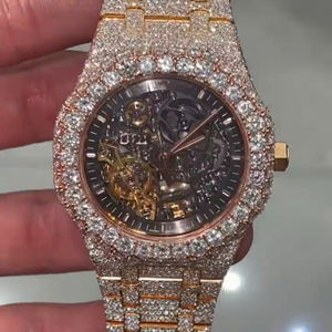 Haute Qualité Personnalisé Blanc Montre Squelette Lab-Grown Moissanite Analogique Double Tone Glacé Hip Hop Style Nouveau Luxe Personnalisé - Product Image 5