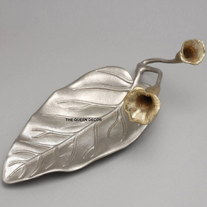 New Collection Silver Leaf Dish <b>Platter</b> With Flower Design Hotels and Restaurant Serving Decorative Bowl - Product Image 1