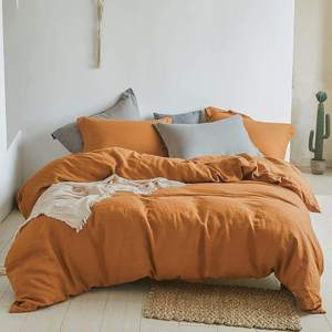 Softened Washed 100% Cotton Burnt <b>Orange</b> <b>Duvet</b> Cover <b>Set</b> with 2 Pillowcases for Hotel Use Wholesale Bedding - Product Image 5