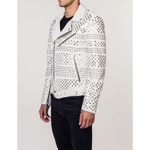 Chaqueta Universitaria de Cuero con Tachuelas Negra Unisex, Estilo Vintage, Piel de Vaca Genuina, Púas de Cono, Chaqueta de Cuero Punk Impermeable - Product Image 2