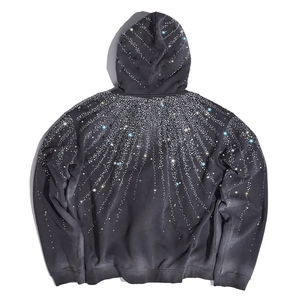 Galaxy Rhinestone cremallera Sudadera con capucha brillante noche estrellada Zip-Up negro algodón mezclado Sudadera con capucha básicos sudaderas Tops para Unisex - Product Image 2