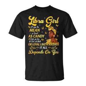 T-shirt Personalizzabile per Compleanno Afroamericana per Ragazza Nera di Segno Libra per Eventi Promozionali - Product Image 1