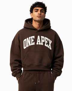 Sweat-shirt à capuche surdimensionné en coton marron chocolat personnalisé pour homme, pull épais streetwear brodé ONEAPEX OEM - Product Image 4