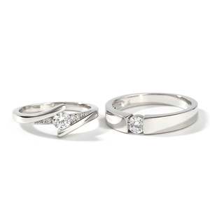 Jeulia Sterling Silver Simple Round Solitaire <b>Couple</b> Ring Set for Anniversary - Product Image 4