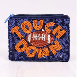 Pochette à monnaie vintage en nylon fait main, accessoire de sport et de fan, avec perles, pochette à maquillage à fermeture éclair, paillettes, perles de verre - Product Image 1