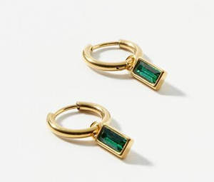 Boucles d'oreilles en argent Sterling plaqué or faites à la main Aqua Green Cut Gemstone 10mm Trillion Shape Bezel Setting Anniversary Gift - Product Image 4