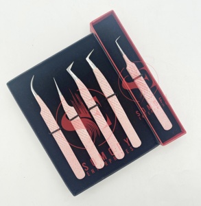 Baby Pink 90 Degree Angle <b>Eyelash</b> Extension Tweezers Strong Curved Stainless Steel Fiber Tip Model Number <b>Applicator</b> - Product Image 6