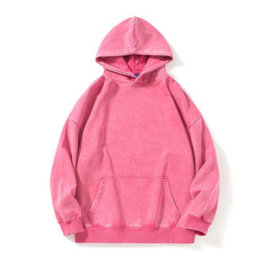 Acid Washed Hoodies No Bottom Rib Men Streetwear Hoodie Vintage Washed Men Cotton Pink Hoodie - Product Image 3